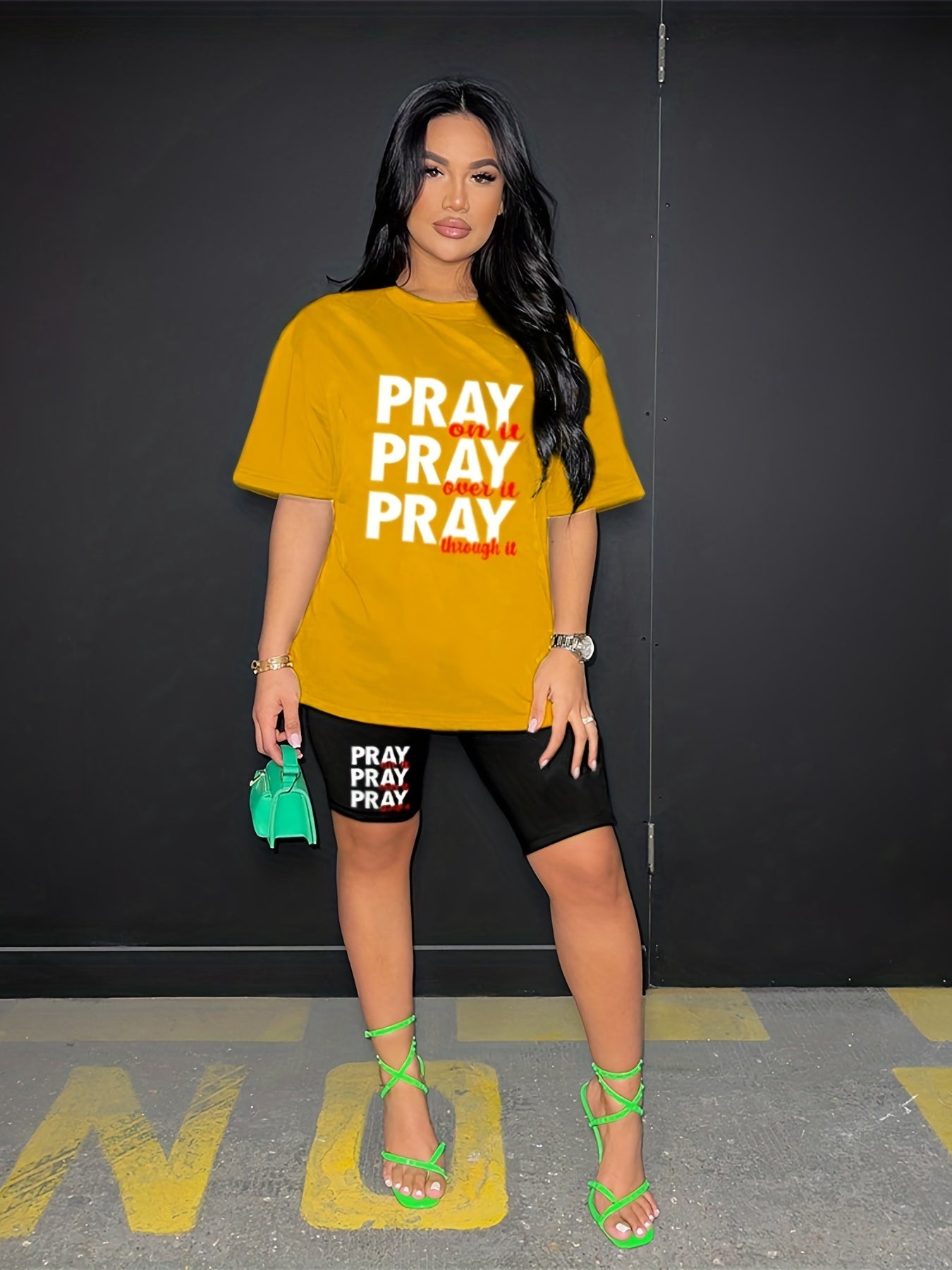 Casual Short Sleeve T shirt & Biker Shorts Outfits Women's Clothing