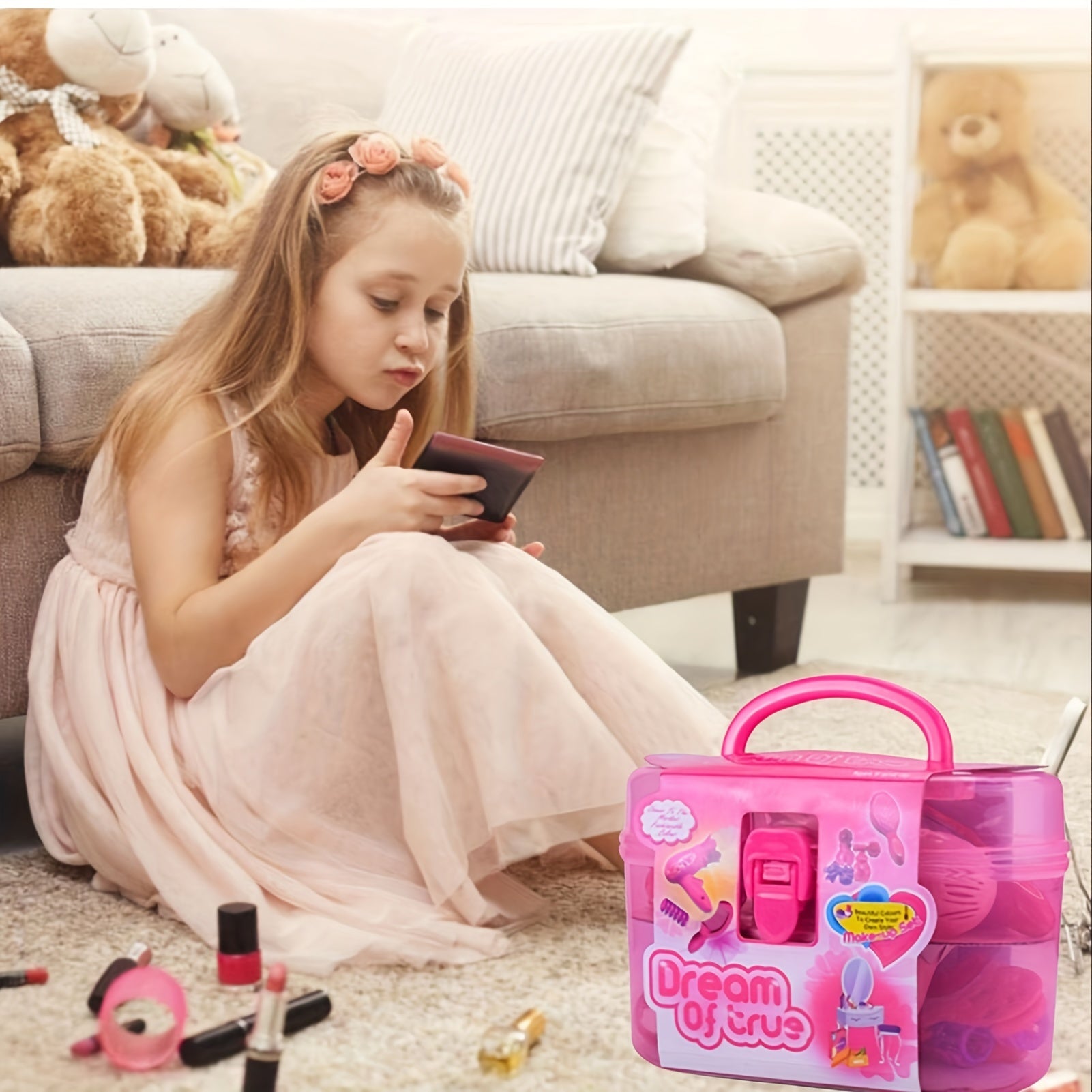Kids Makeup & Wig Set with Hair Dryer & Mirror
