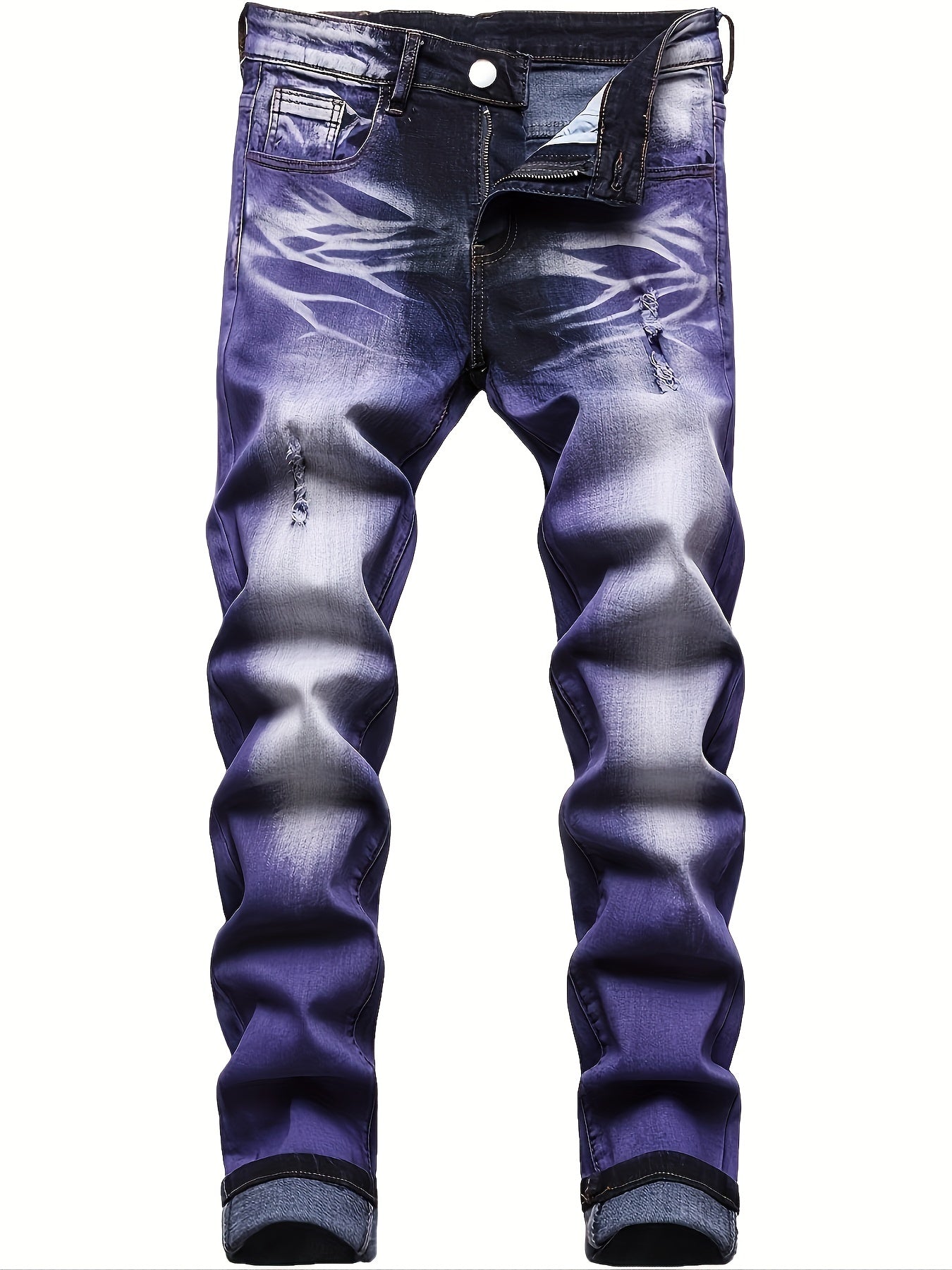 Distressed High Stretch Denim Jeans Men's Casual Slim Fit