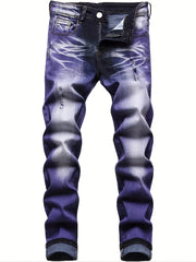 Distressed High Stretch Denim Jeans Men's Casual Slim Fit