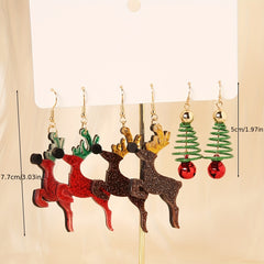 3 Pairs Set Christmas Elk Dangle Earrings