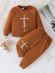Baby Faith Print 2pcs Set Long Sleeve Top & Pants