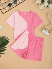 Girl's Ribbed T-shirt & Shorts Set for Summer