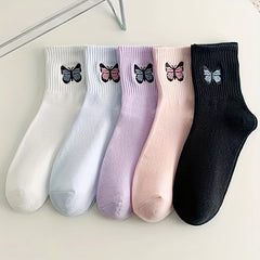 Butterfly Print Mid Tube Socks Women's Stockings