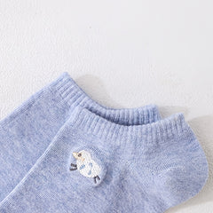 Embroidered Sheep Women's Ankle Socks - Pack of 5