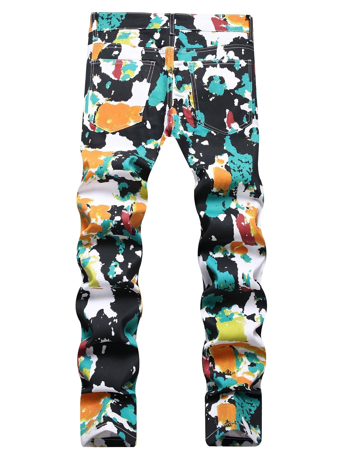 Men's Retro Tie Dye Contrast Jeans Slim Fit Straight Jeans