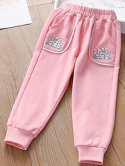 Girls Bunny Embroidered Jogger Pants for Spring Fall