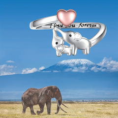 Baby Elephant And Pink Heart Adjustable Ring For Girls