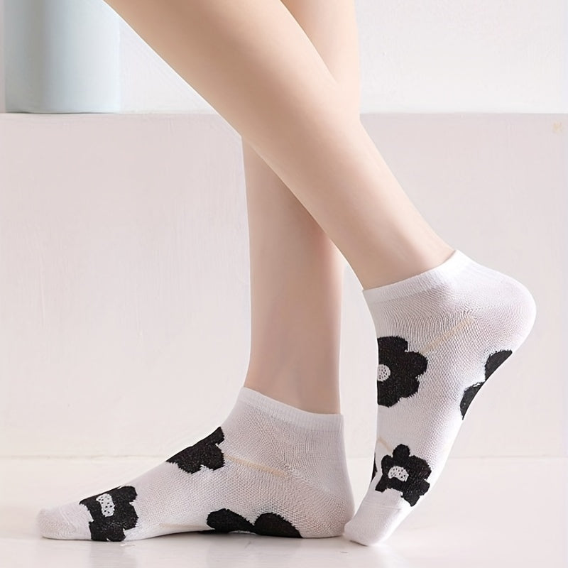 5 Pairs Letter & Floral Print Low Cut Socks for Women