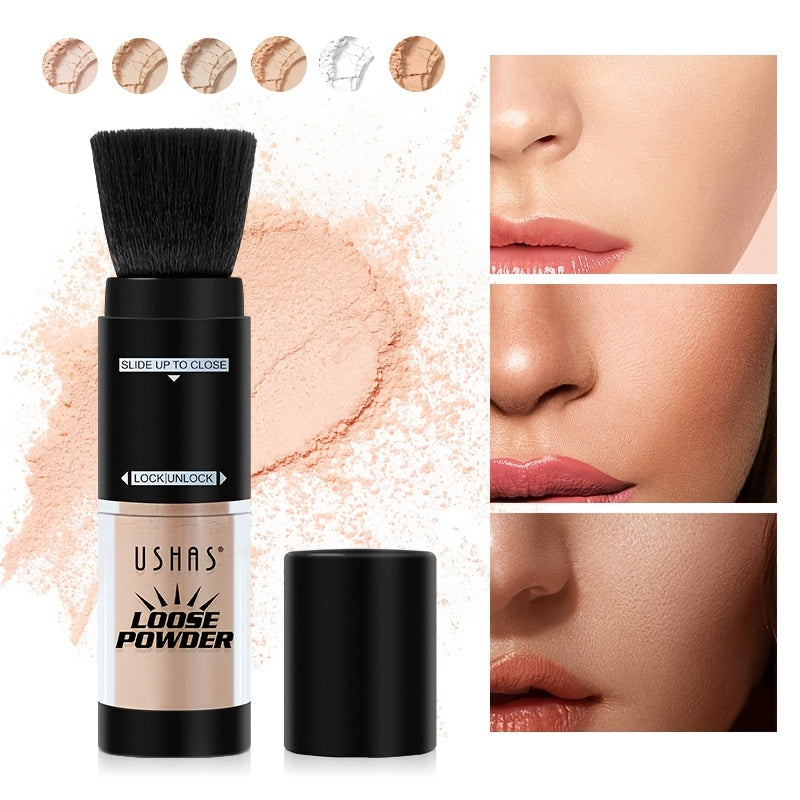 2-in-1 Rotating Loose Powder Brush Long-Lasting Makeup Matte Medium Skin Tone