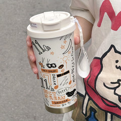 530ml Musical Note Graffiti Thermos Insulated Coffee Cup Men Party Gift