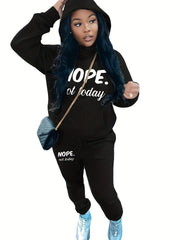 Print Drawstring Two-piece Set Hoodie & Pants