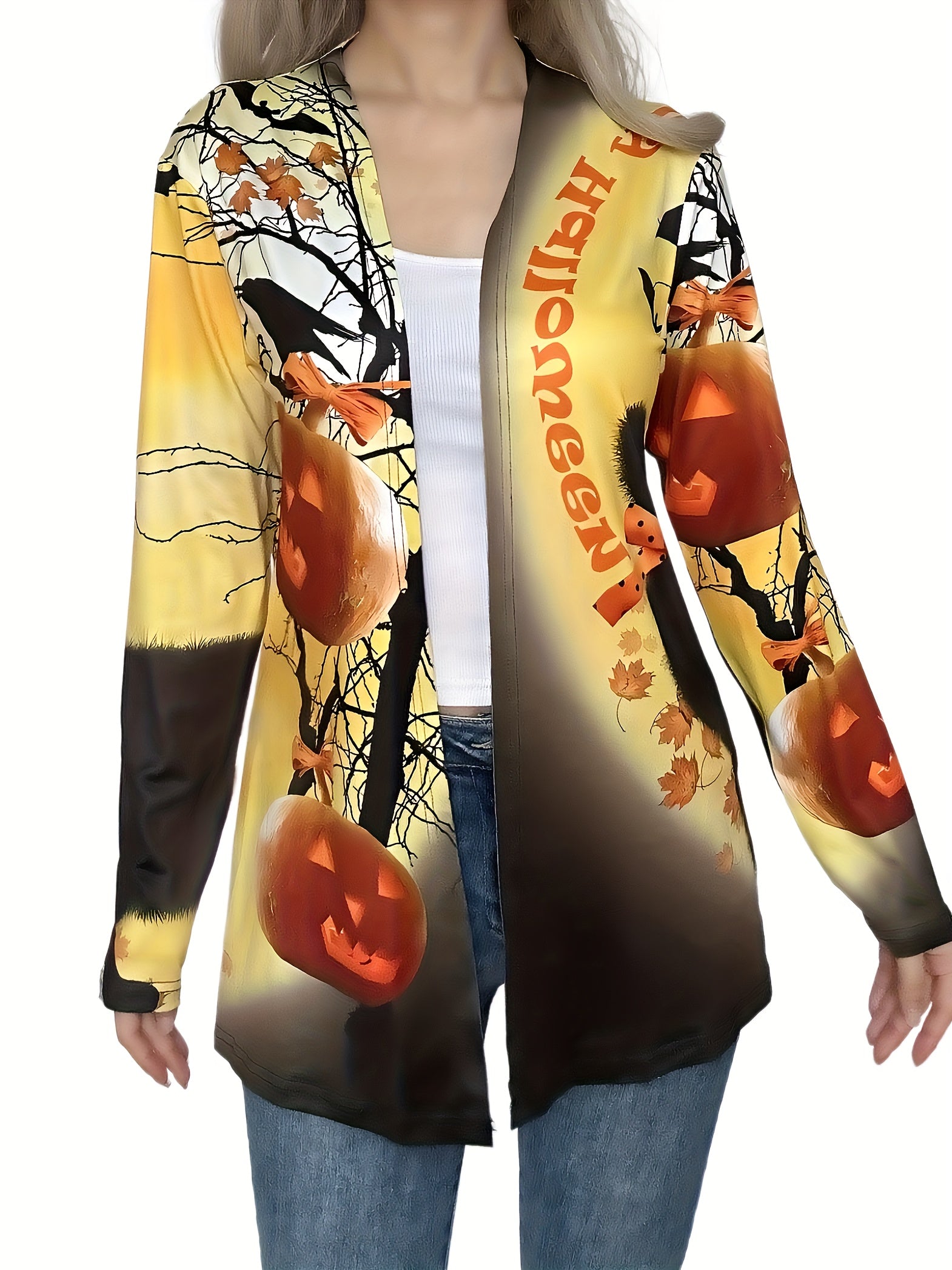 Halloween Casual Cardigan Women's Plus Graphic Print Long Sleeve