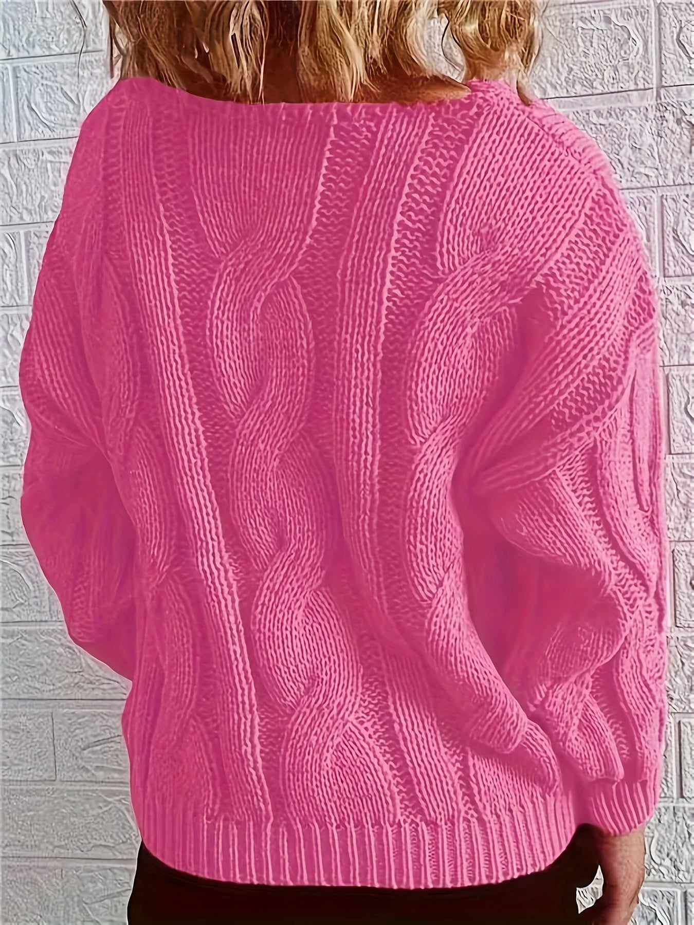 Casual Sweater Women's Plus Solid Cable Long Sleeve Round Neck Jumper