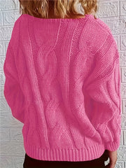 Casual Sweater Women's Plus Solid Cable Long Sleeve Round Neck Jumper