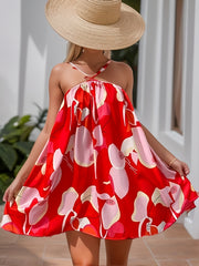 Floral Print Backless Dress Vacation Spaghetti Strap Mini Dress