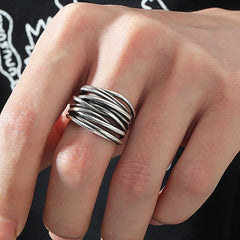 Gothic Curve Ring - Silver Plated Adjustable Ring