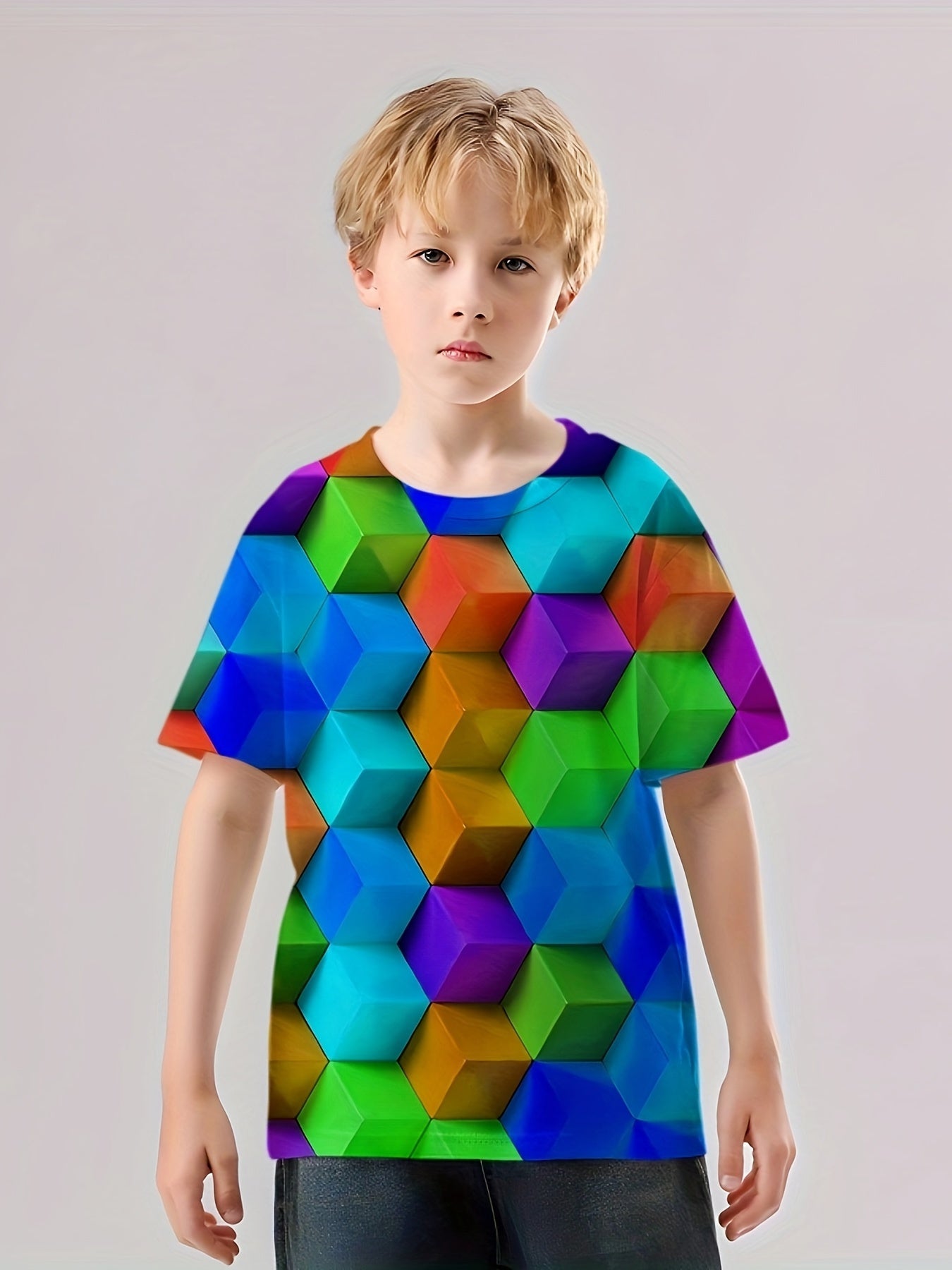 Boys 3D Cube Graphic T Shirt Active Stretchy Perfect Summer Outing
