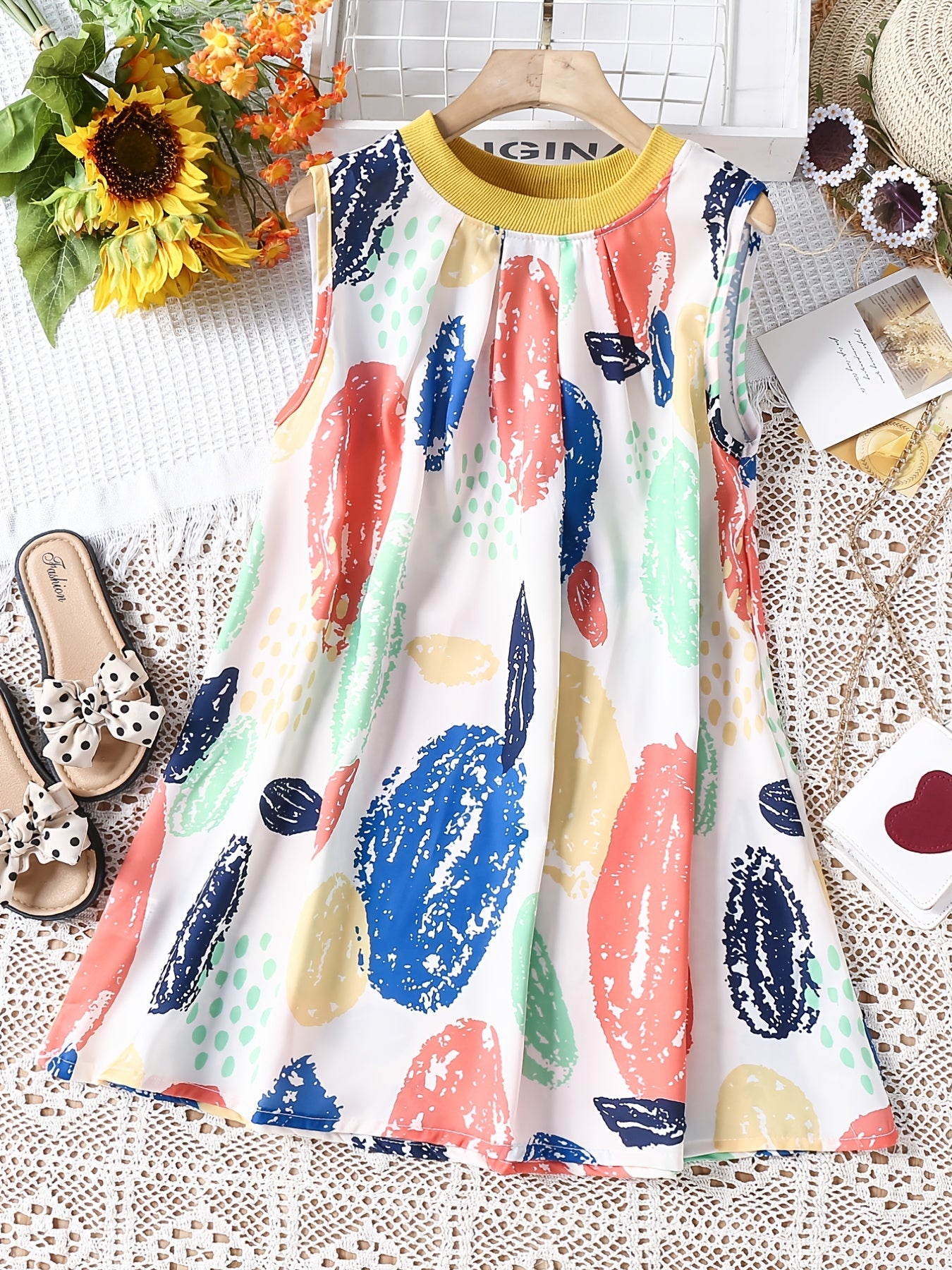 Girls Casual Graffiti Print Sleeveless Dress