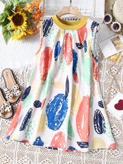Girls Casual Graffiti Print Sleeveless Dress