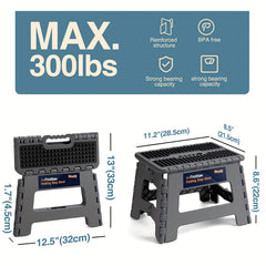Tall Folding Step Stool 22x33x2cm Holds 136.08KG Non-Slip Surface
