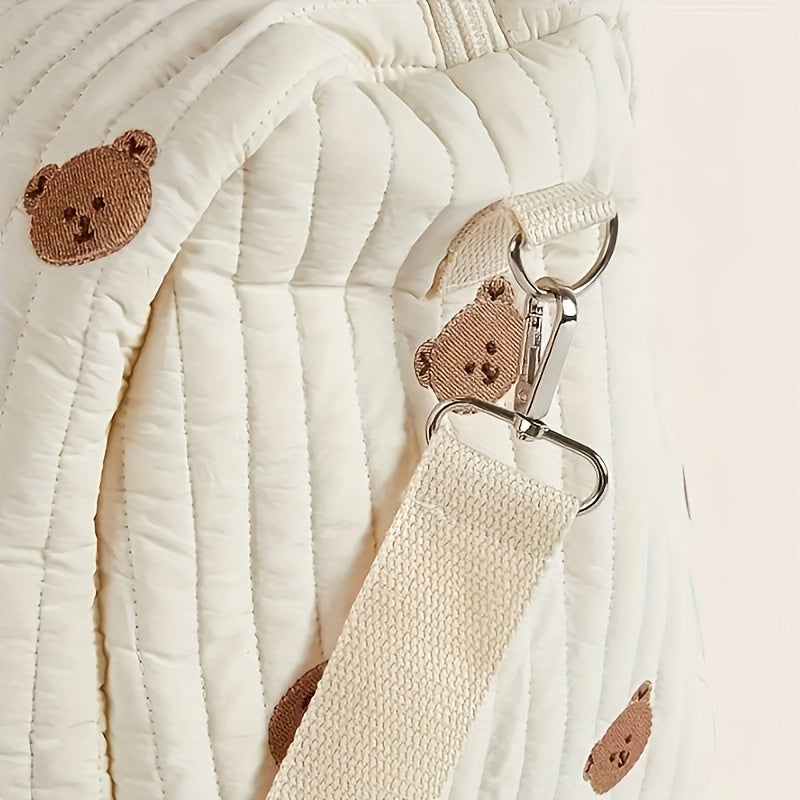 Floral Embroidered Parent Bag with Bear Face Patches