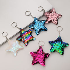 6pcs Star Sequin Glossy Keychain Bag Key Chain Keyring Ornament