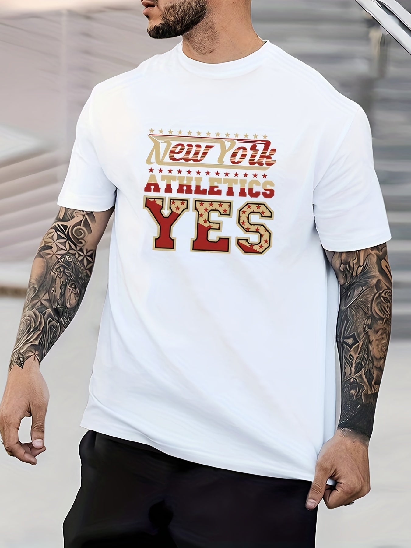 Retro Letter Print Men's Graphic Crew Neck T shirt Casual Comfy Tees