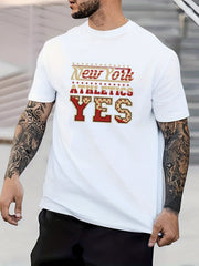 Retro Letter Print Men's Graphic Crew Neck T shirt Casual Comfy Tees