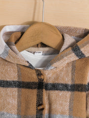 Baby Girls Plaid Belted Fleece Warm Coat Hooded Jacket
