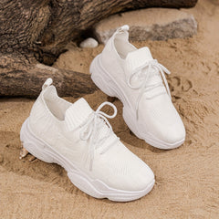 Women's Breathable Mesh Platform Sneakers Casual Lace Up Shoes