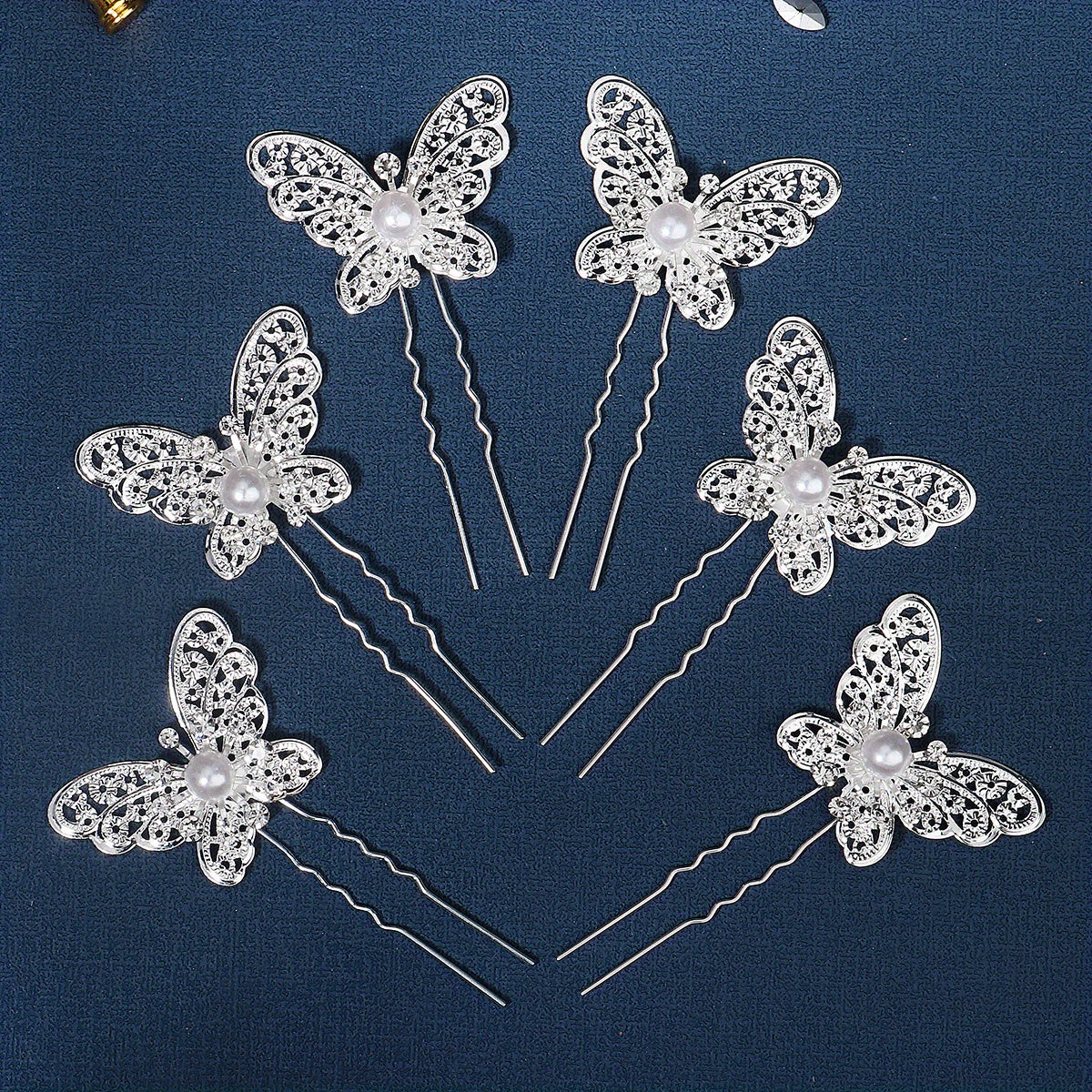 6pcs Butterfly Faux Pearl Hairpin Bridal Wedding Bobby Pin