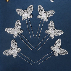 6pcs Butterfly Faux Pearl Hairpin Bridal Wedding Bobby Pin