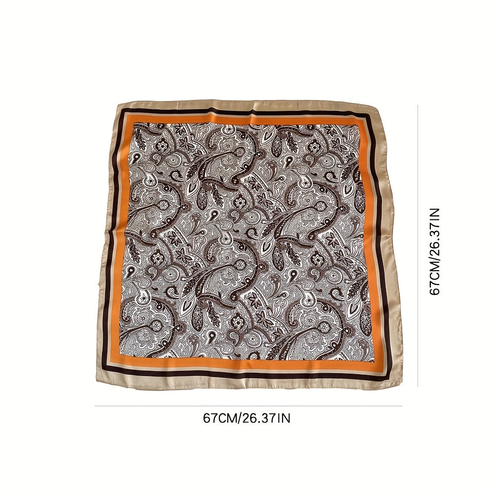 Vintage Satin Square Scarf Paisley Print Large Shawl Bandana