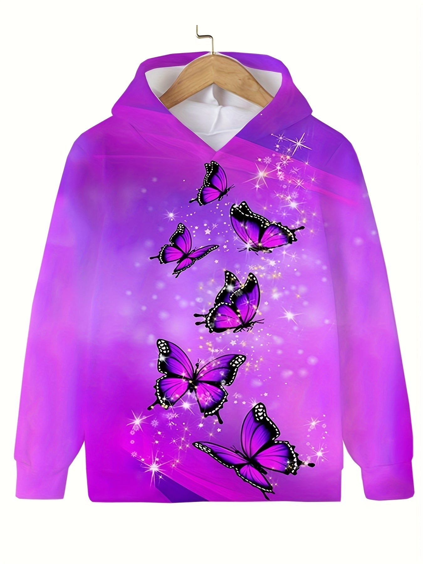 Sweet Butterflies Pattern Hooded Sweatshirt Long Sleeve Pullover Kids