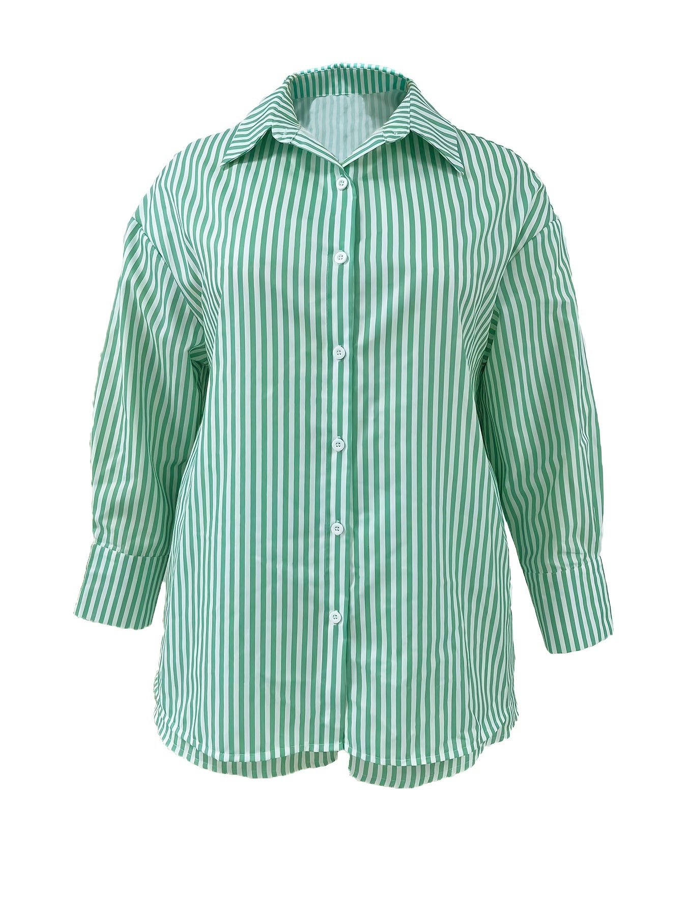 Stripe Print Button Up Blouse & Shorts Set