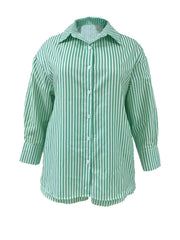 Stripe Print Button Up Blouse & Shorts Set