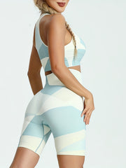 2Pcs Colorblock Sporty Suit Crop Top & Yoga Pant Set Women's Activewear