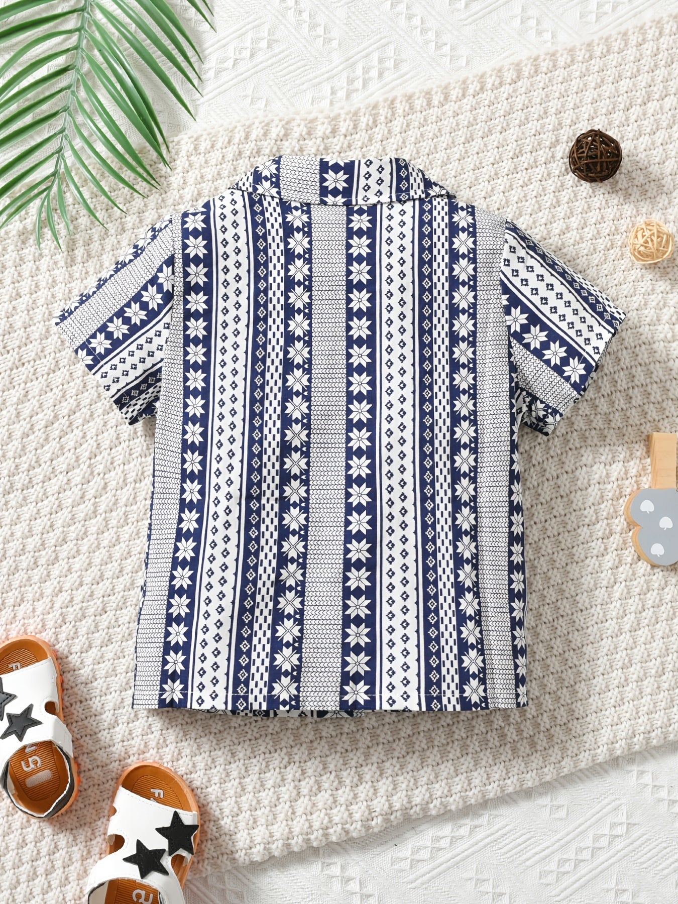 Boys Geometry Print Shirts Button Lapel Tops Kids Summer Clothes