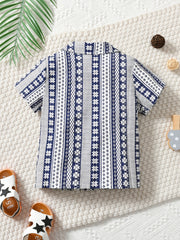 Boys Geometry Print Shirts Button Lapel Tops Kids Summer Clothes