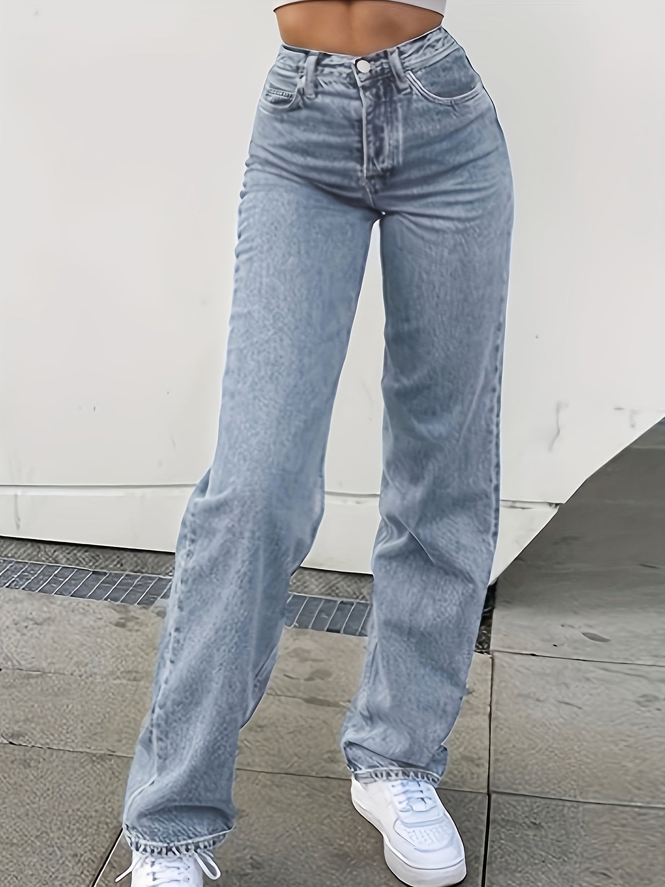 Butterfly Print Straight Jeans High Waist Non Stretch