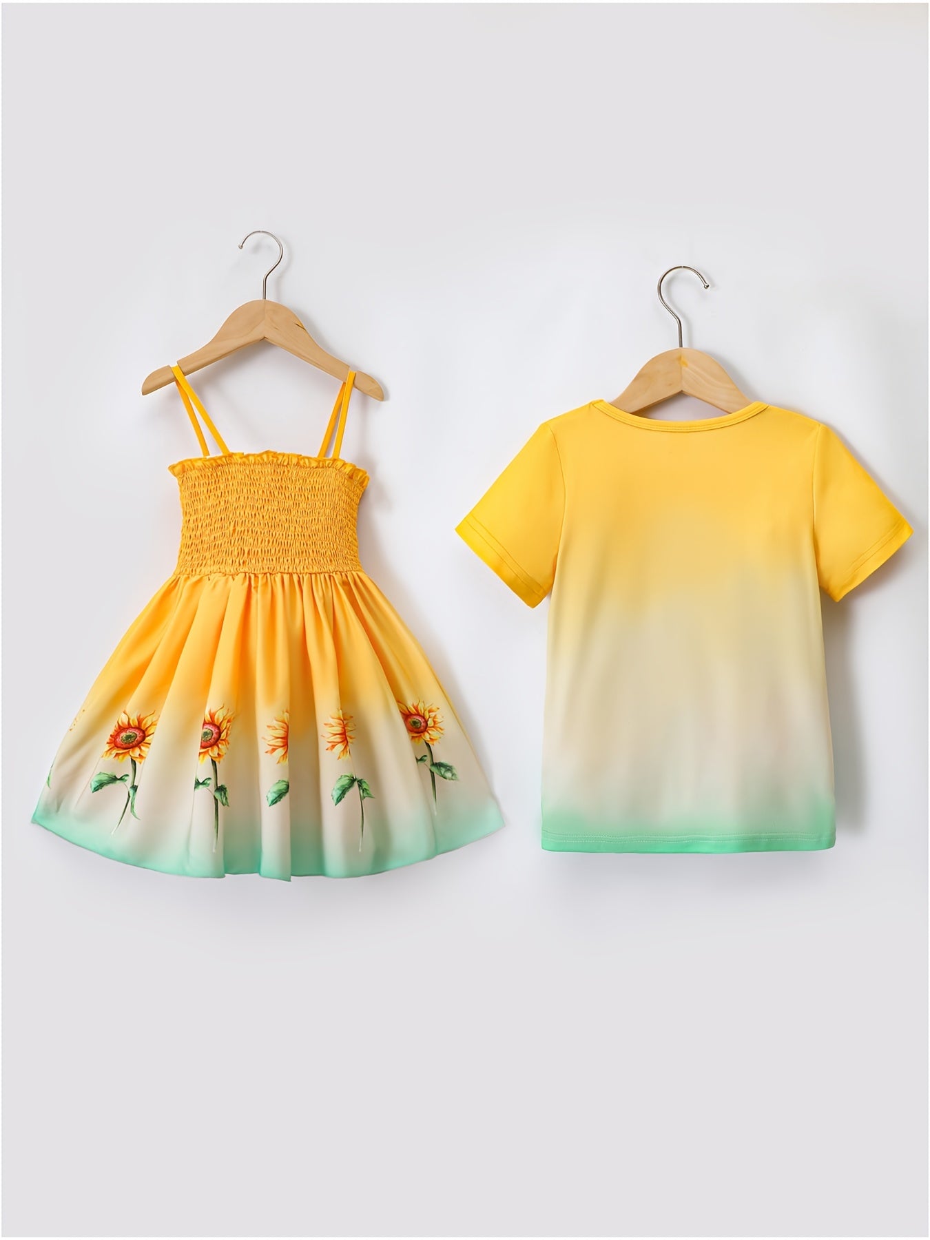 Sunflower Pattern Matching Dress & T-shirt Set for Siblings