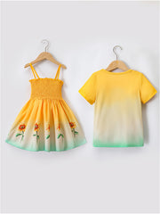Sunflower Pattern Matching Dress & T-shirt Set for Siblings