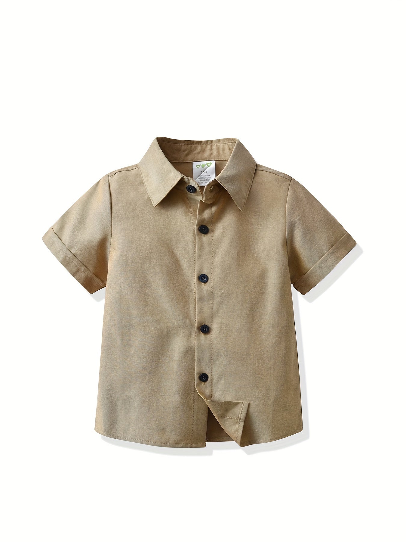 Boys Plain Collar Shirt Short Sleeve Tops For Kids