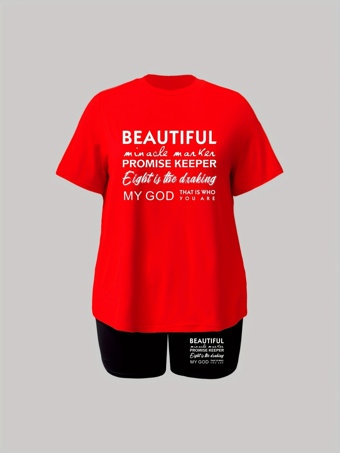 Slogan Print Tee & Shorts Set