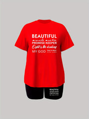 Slogan Print Tee & Shorts Set