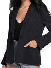 Solid Long Sleeve Button Blazer Double Lapel Jacket