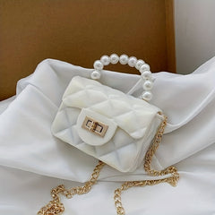 Argyle Faux Pearl Handle Mini Bag Shoulder Crossbody Chain Bag