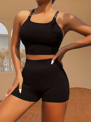 Solid Criss Cross Training Bra & Boyshort Panty Set
