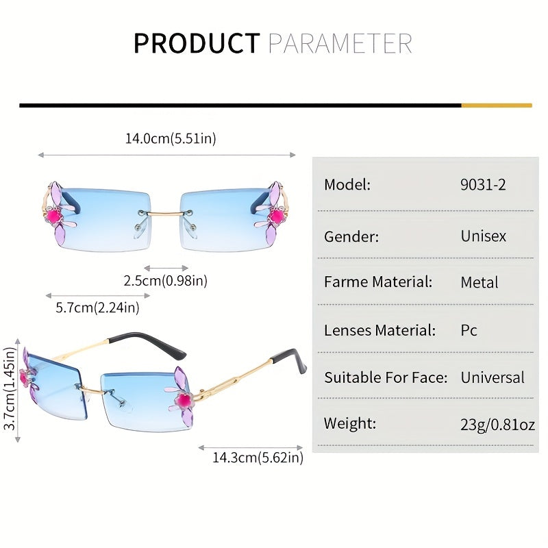 European American Diamond Rimless Sunglasses Multicolor Gradient Men's